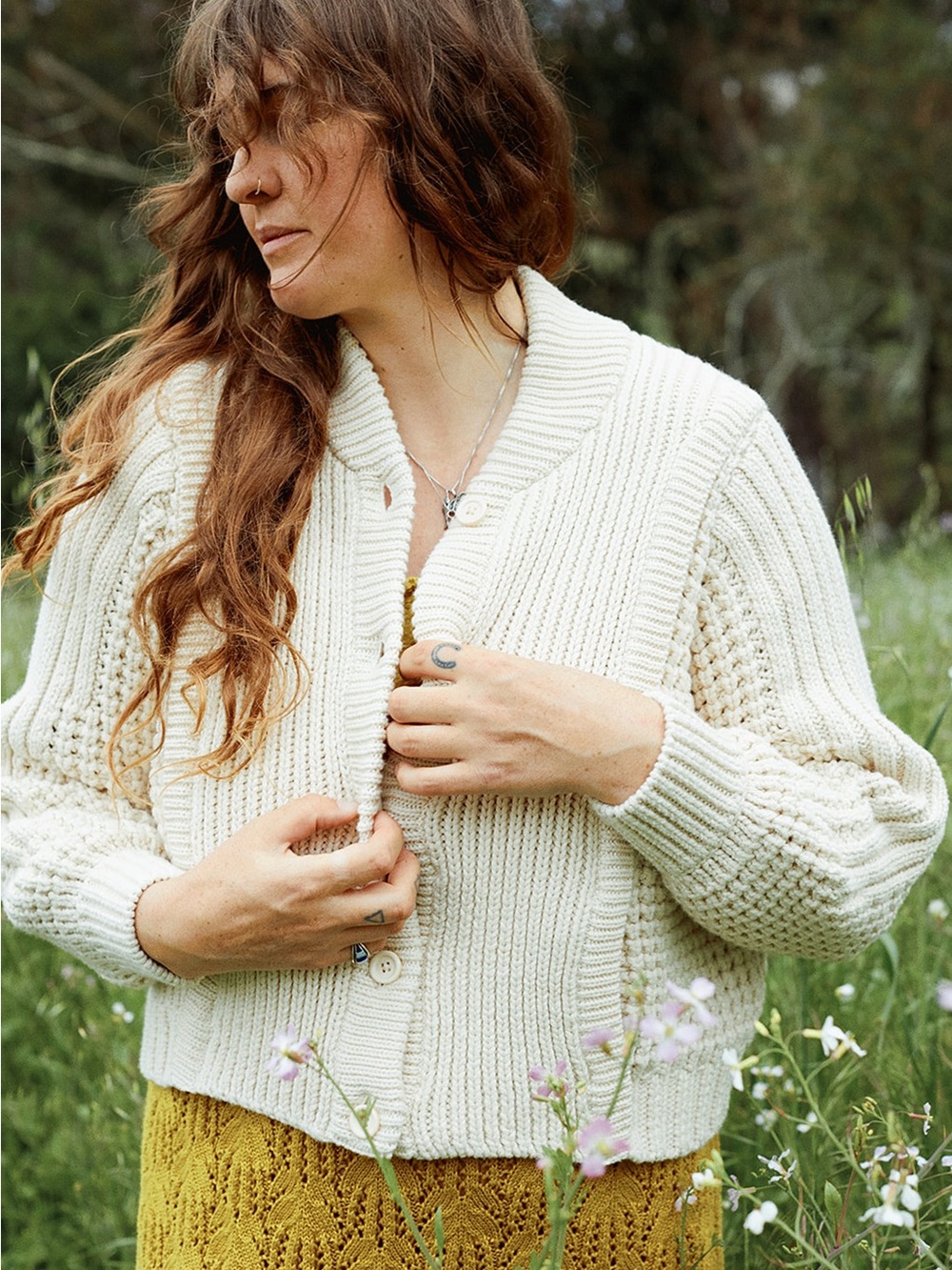 New! Curator SF Sara Cream Ribbed Knit Button-Front Cardigan Sweater 🤍 XS/S